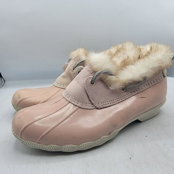 Sperry Top Sider Womens 8 Pink Faux Fur Lined Saltwater 1 Eye Cozy Rain Boot - Picture 4 of 14